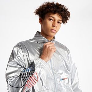 ADIDAS ORIGINALS Silver Metallic Reflective Tricolor Windbreaker Jacket Large